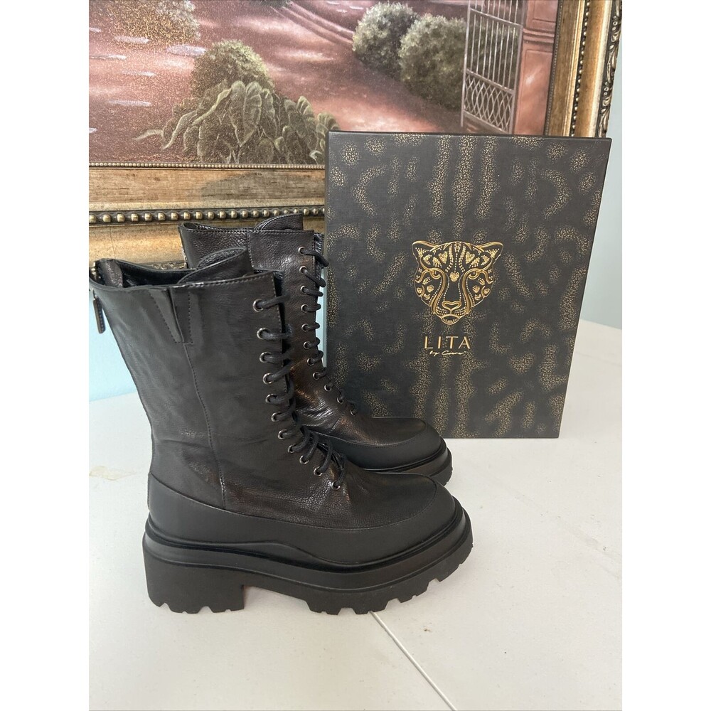 lita by ciara Combat Boots Size 6.5 Italian Leather Women’s Black L1031-1